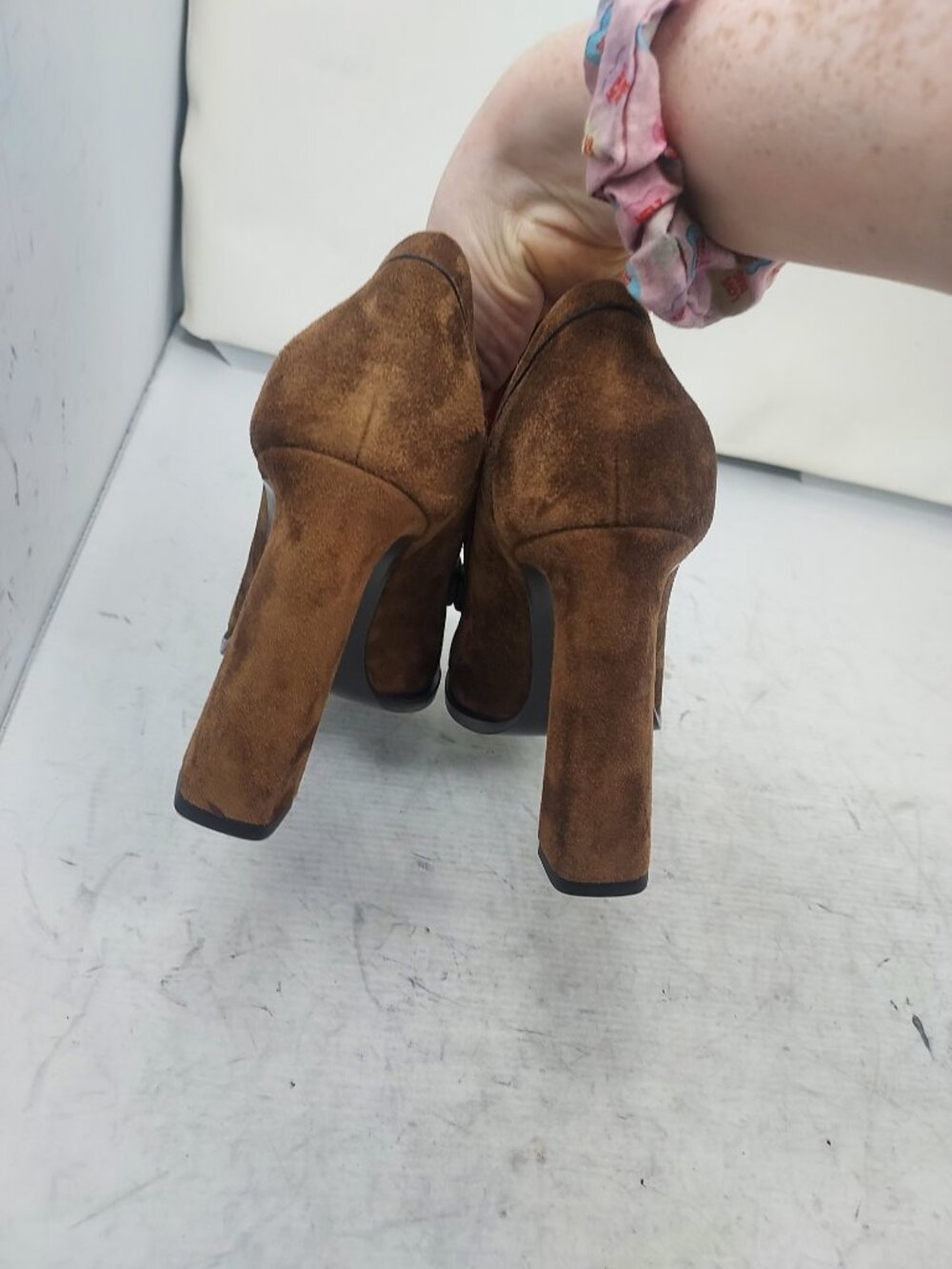 SAINT LAURENT YSL Brown Le Loafer Logo Suede Pump - Picture 10 of 12